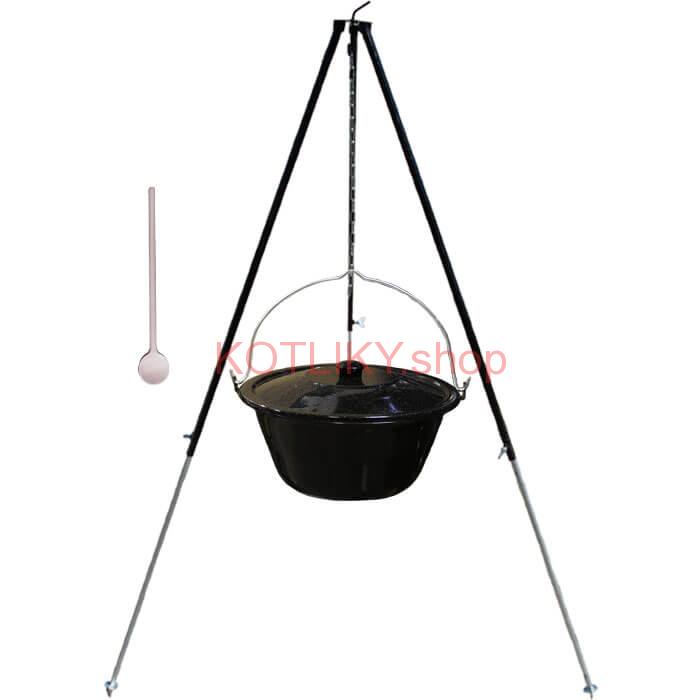 Smaltovaný kotlík 30 L + pokrievka + teleskopická trojnožka 1,7 m