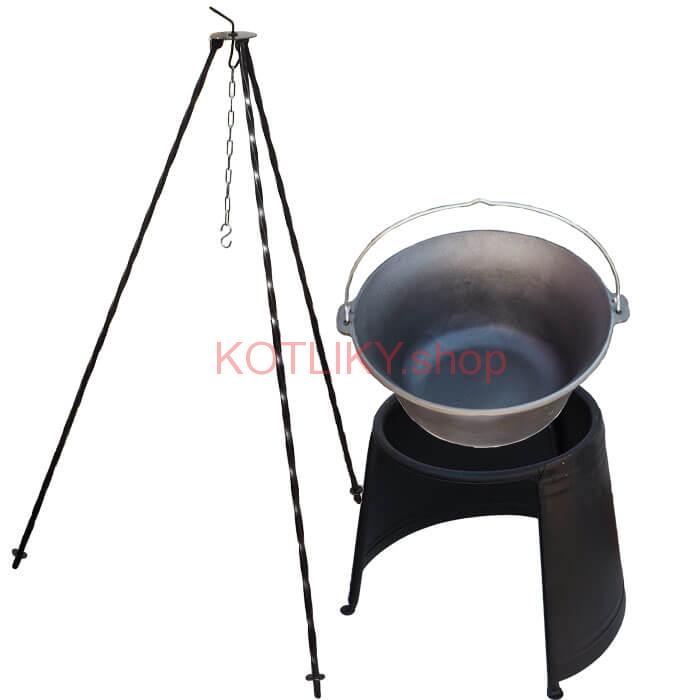 Liatinový kotlík 10,8 L + chránič plameňa 37 cm + trojnožka 1,2 m