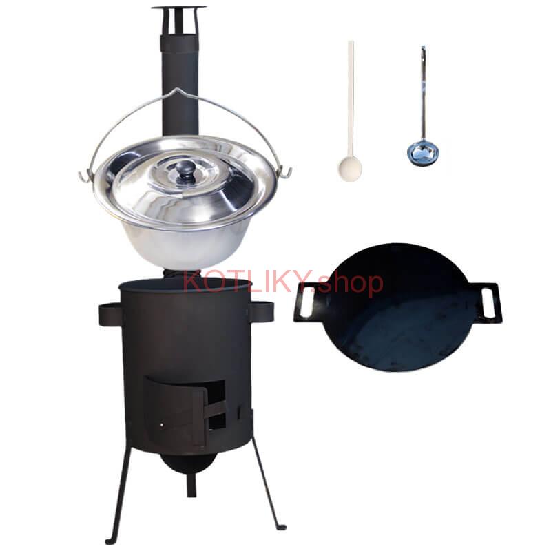 Nerezový kotlík 15 L (1,2 mm) + železná panvica 38 cm UNI + kotlina 36 cm PLUS 600 4 MM
