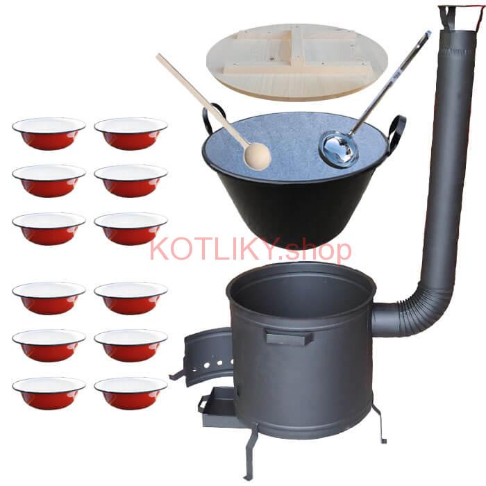 Smaltovaný kotol 100 L + smaltované taniere + vareška a naberačka PLUS 600 PLUS 600