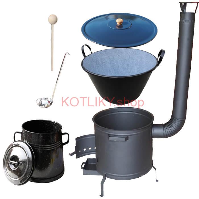 Smaltovaný kotol 50 L + žiaruvzdorná kotlina 50 cm PLUS 600 + Nádoba na masť 10 L