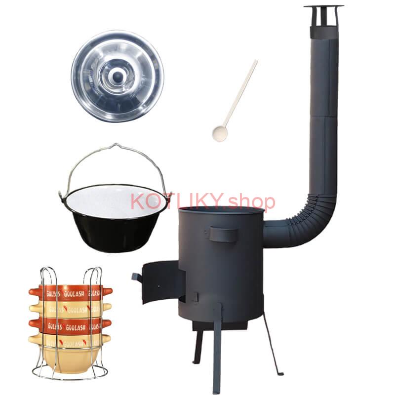 Smaltovaný kotlík 22 L (1,2 mm) + misky na guláš 4 ks + žiaruvzdorná kotlina 42 PLUS 600 4 MM