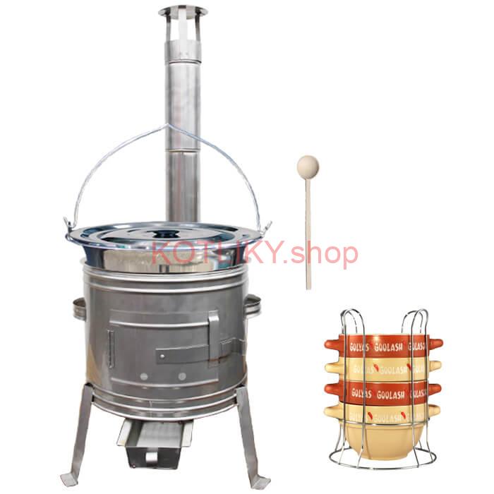Nerezový kotlík 22 L (0,8 mm) INOX + misky na guláš 4 ks + nerezová kotlina 42 cm TOPLUX
