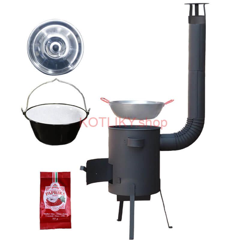 Smaltovaný kotlík 22 L + Panvica PAELLA (WOK) 45 cm + sladká paprika 50 g + žiaruvzdorná kotlina 42 PLUS 600 s roštom na popol 4 mm