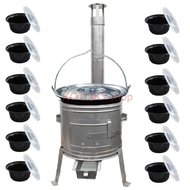 Smaltovaný kotlík 22 L + Nerezová kotlina 42 INOX + misky 12 ks
