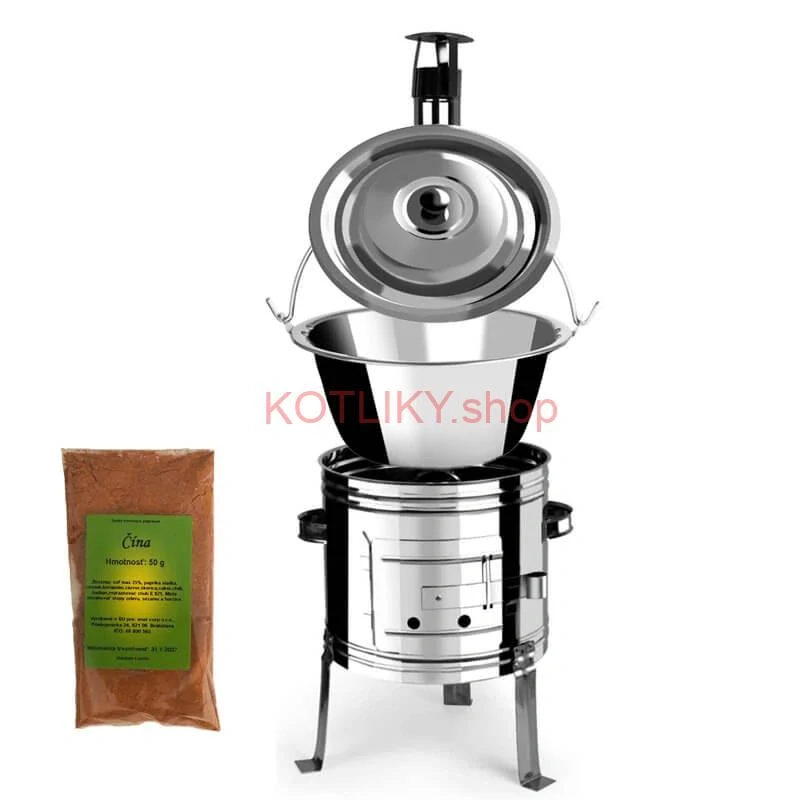 Nerezový kotlík 10 L (0,8 mm) + nerezová kotlina 31 INOX + Wok + korenie 50 g