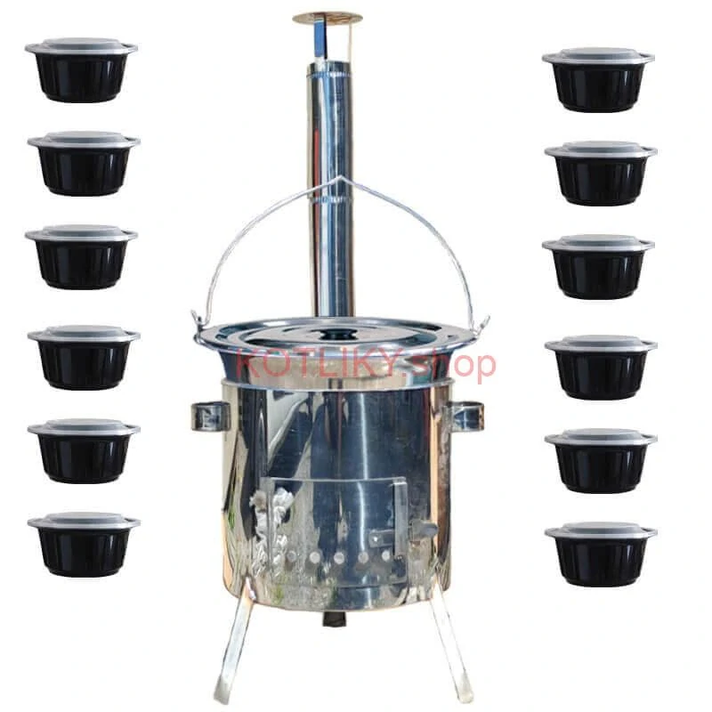 Nerezový kotlík 14 L (0,8 mm) INOX + Nerezová kotlina 36 INOX LUSTRO + misky 12 ks