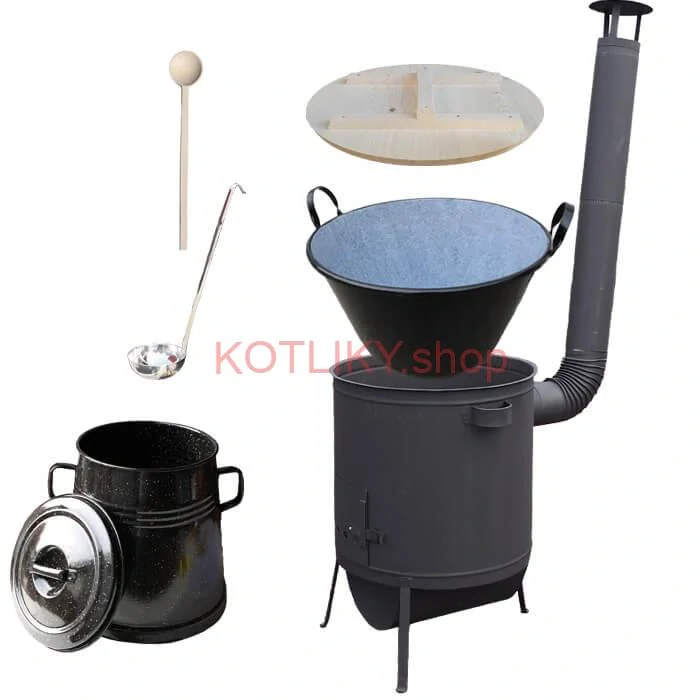 Smaltovaný kotol 100 L + žiaruvzdorná kotlina 42 PLUS 600 4 MM + Nádoba na masť 10 L