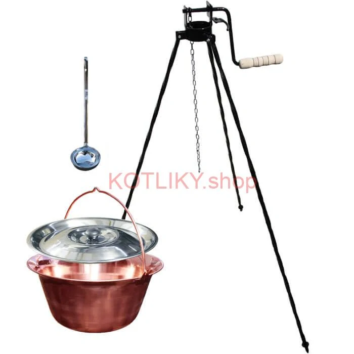 Medený kotlík 10 L (1,2 mm) + pokrievka + stojan s kladkou VAR