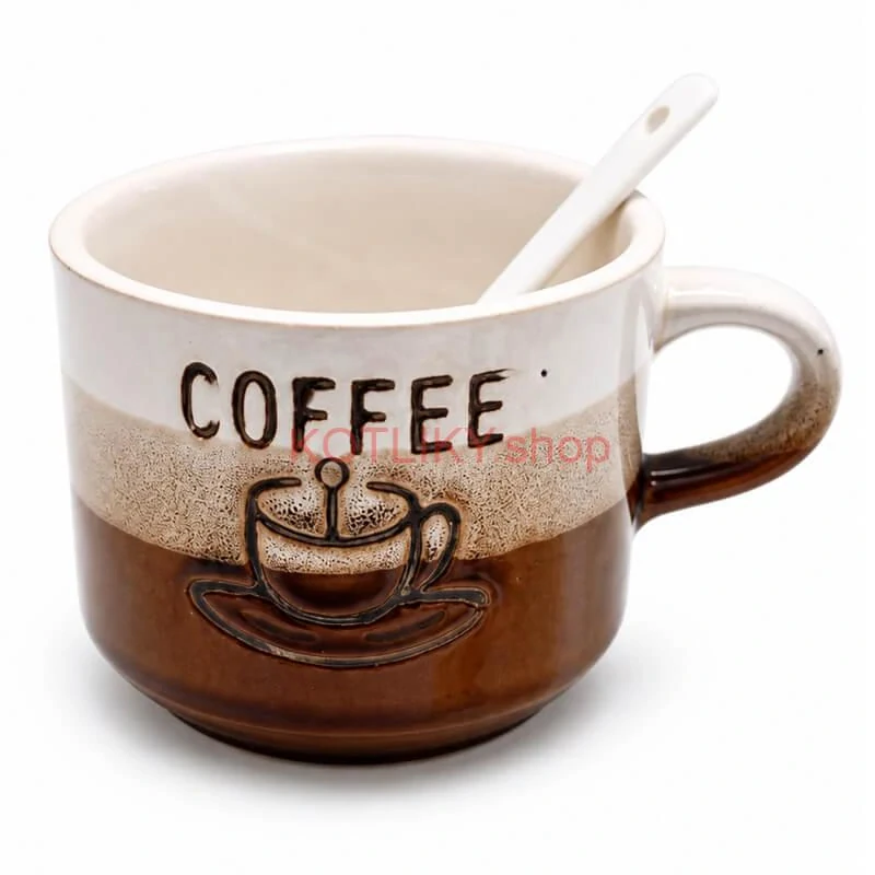 Keramický pohár na kávu 150 ml COFFEE s lyžičkou 1 ks