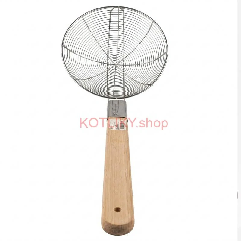 Veľké nerezové sitko 22,5 cm s drevenou rukoväťou – dĺžka 56,5 cm