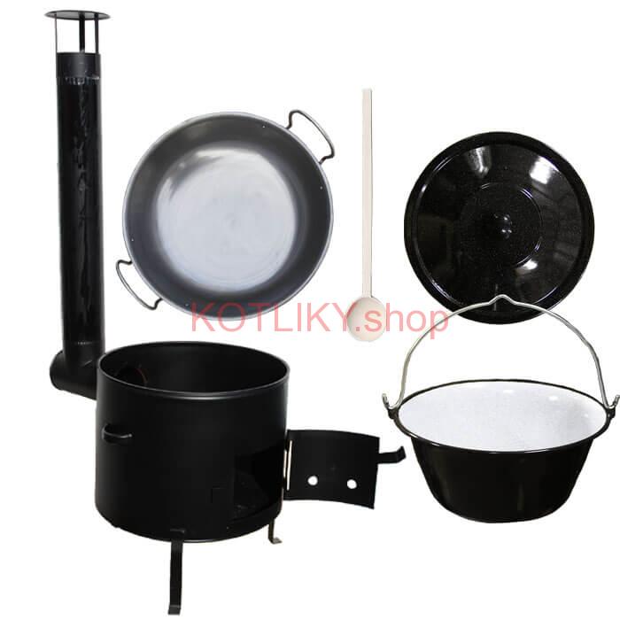 Smaltovaný kotlík 30 L (1,2 mm) + železná grilovacia panica s uškami GRILL PARTY
