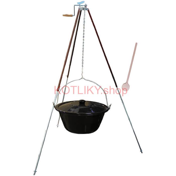 Smaltovaný kotlík 25 L (1,2 mm) + teleskopická trojnožka s poistnou kladkou + pokrievka