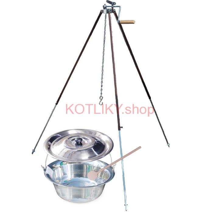 Antikorový kotlík 20 L (1,2 mm) + teleskopická trojnožka s poistnou kladkou + pokrievka