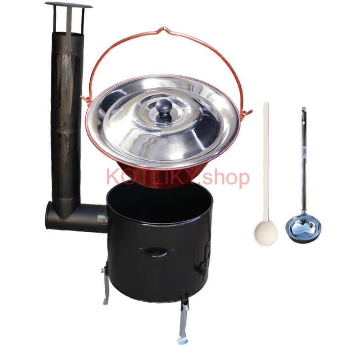 Medený kotlik 10 L (1,2 mm) + smaltovaná kotlina 31 cm + vareška a naberačka Easy party