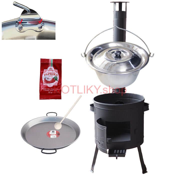 Zosilnený nerezový kotlík 15 L (0,8 mm) + Paella oceľová panvica + nízka žiaruvzdorná kotlina 36 cm PLUS 600