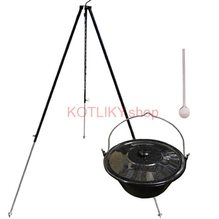 Smaltovaný kotlík 30 L + pokrievka + teleskopická trojnožka 1,7 m