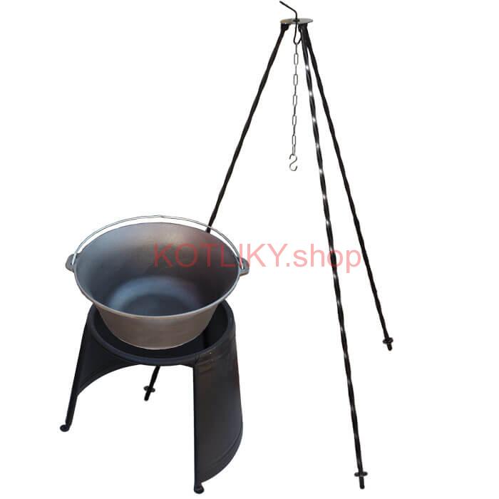 Liatinový kotlík 10,8 L + chránič plameňa 37 cm + trojnožka 1,2 m