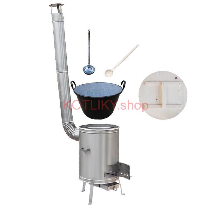 Zabíjačkový smaltovaný kotol 100 L + nerezová kotlina 60 cm + vareška a naberačka