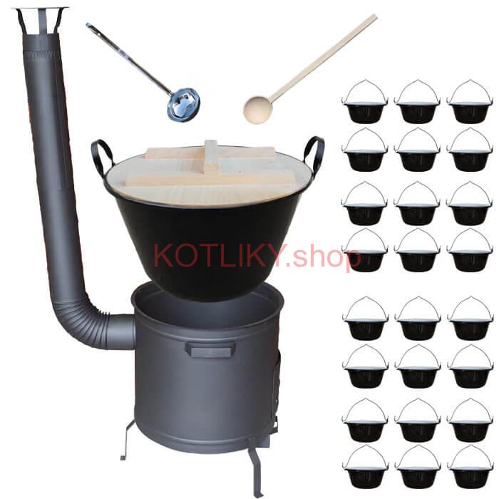 Smaltovaný kotol 100 L + servírovacie kotlíky (24 ks) vareška a naberačka PLUS 600