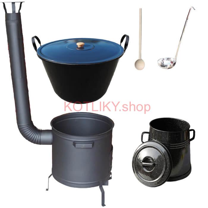 Smaltovaný kotol 70 L + žiaruvzdorná kotlina 53 cm PLUS 600 + Nádoba na masť 10 L