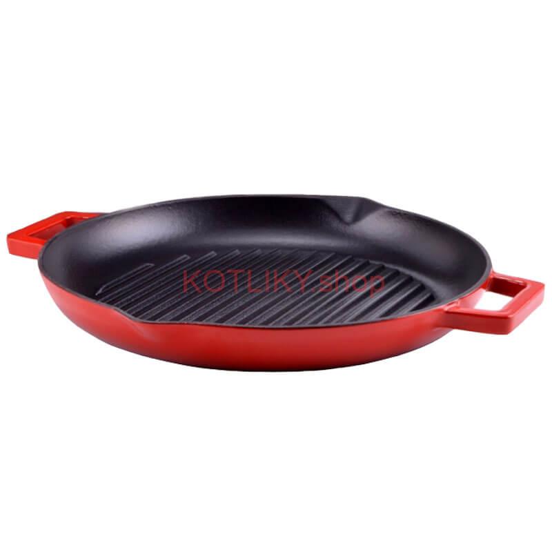 Liatinová posmaltovaná panvica na grilovanie 31 cm s výlevkami BBQ