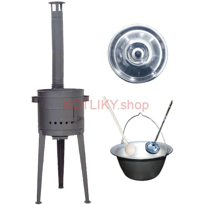 Nerezový kotlík 20 L (1,5 mm) + vysoká žiaruvzdorná kotlina (2,0 mm) HODO 42 cm PLUS 600 + vareška + naberačka