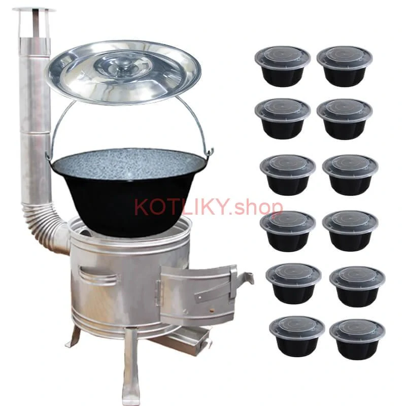 Smaltovaný kotlík 25 L + Nerezová kotlina 42 INOX + misky 12 ks