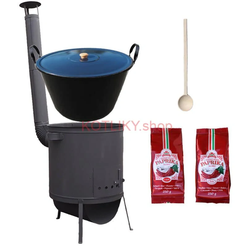 Smaltovaný kotol 60 L na zabíjačku + žiaruvzdorná kotlina 53 PLUS 600 4 MM + sladká a štipľavá paprika + vareška