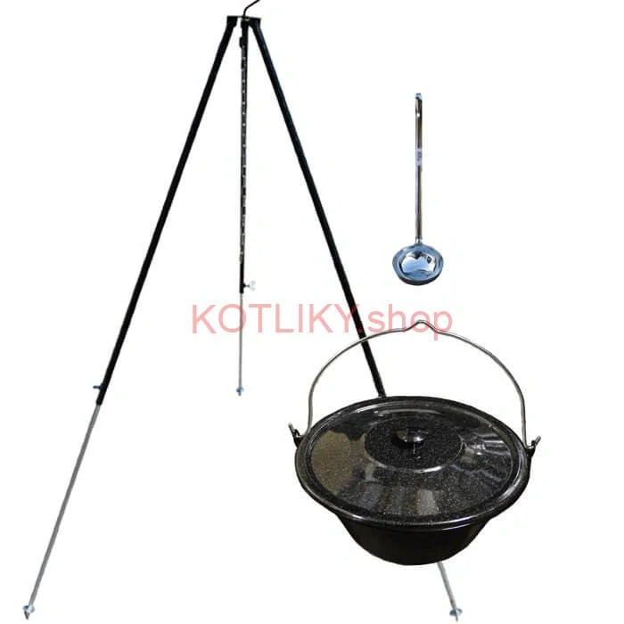 Smaltovaný kotlík 30 L + pokrievka + teleskopická trojnožka 1,40 m