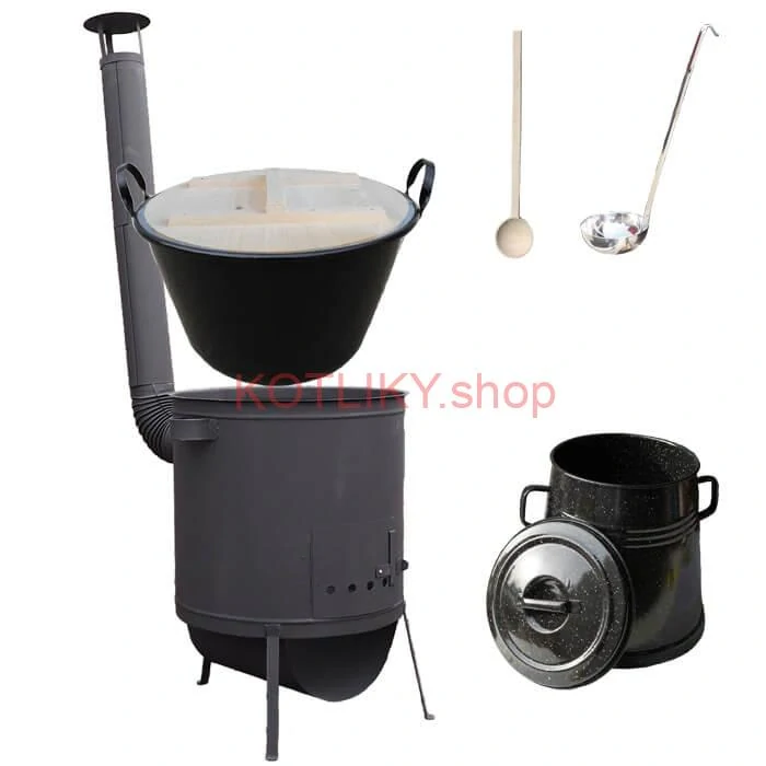 Smaltovaný kotol 100 L + žiaruvzdorná kotlina 42 PLUS 600 4 MM + Nádoba na masť 10 L