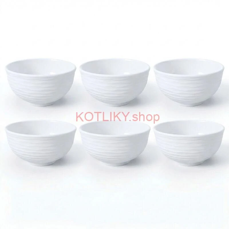 Set 6 ks: Prémiové biele misky s kamennou štruktúrou (750 ml)