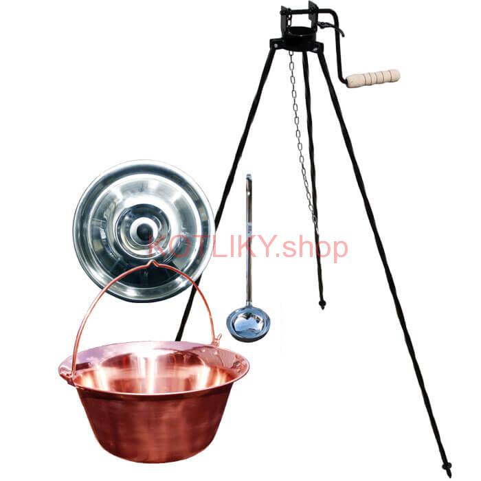 Medený kotlík 30 L (1,2 mm) + pokrievka + stojan s kladkou VAR