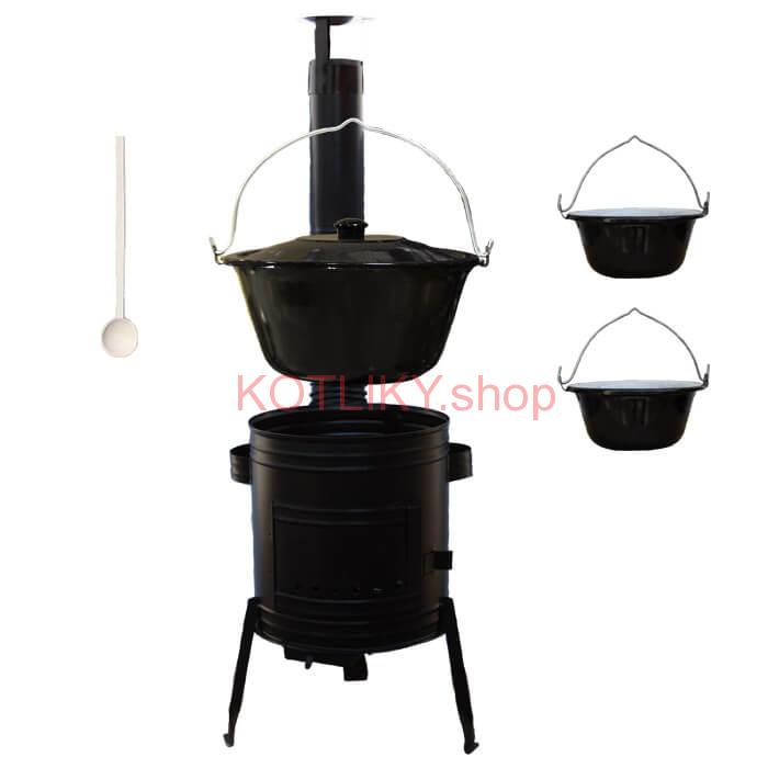 Smaltovaný kotlík 10 L (1,2 mm) + kovová kotlina 31 CLASSIC (KOV) + 2 smaltované servírovacie kotlíky 0,8 L