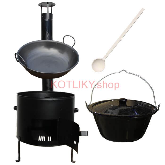 Smaltovaný kotlík 30 L (1,2 mm) + železná grilovacia panica s uškami GRILL PARTY
