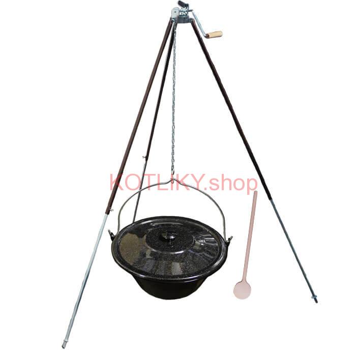 Smaltovaný kotlík 20 L (1,2 mm) + teleskopická trojnožka s poistnou kladkou + pokrievka