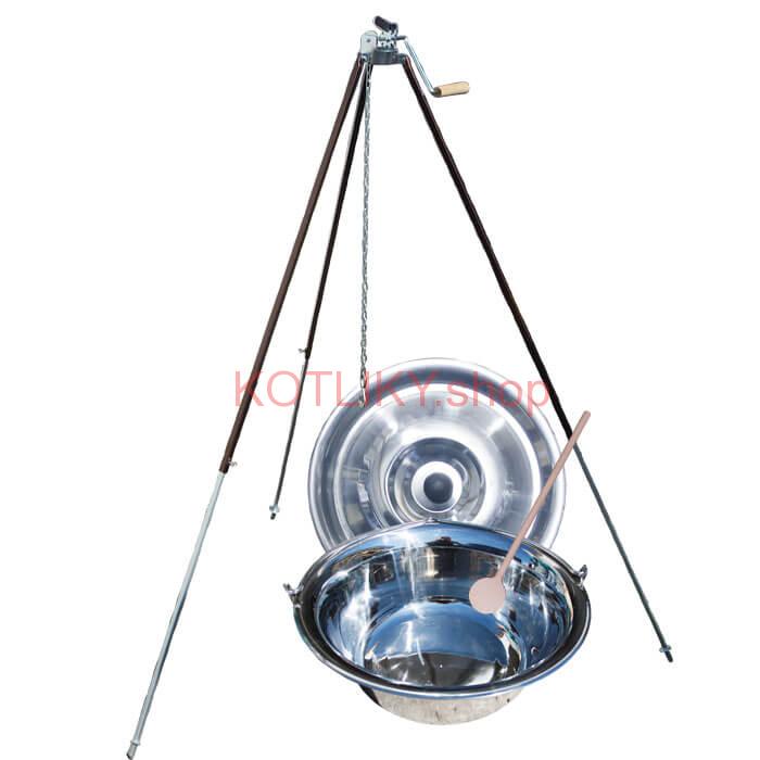 Antikorový kotlík 30 L (1,2 mm) + teleskopická trojnožka s poistnou kladkou + pokrievka