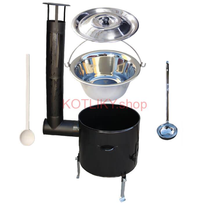 Antikorový kotlík 10 L (0,8 mm) + smaltovaná kotlina 31 cm + vareška a naberačka Easy party
