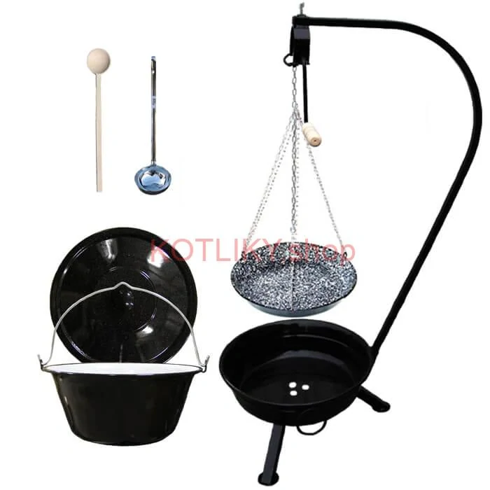 Smaltovaný kotlík 13 L (1,2 mm) + smaltovaná panvica + prenosné ohnisko
