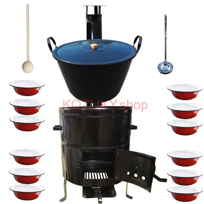 Smaltovaný kotol 80 L + smaltované taniere 12 ks BIG PARTY