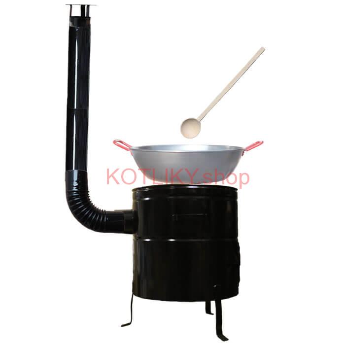 Paella panvica WOK 55 cm + kovová kotlina 53 cm a vareška