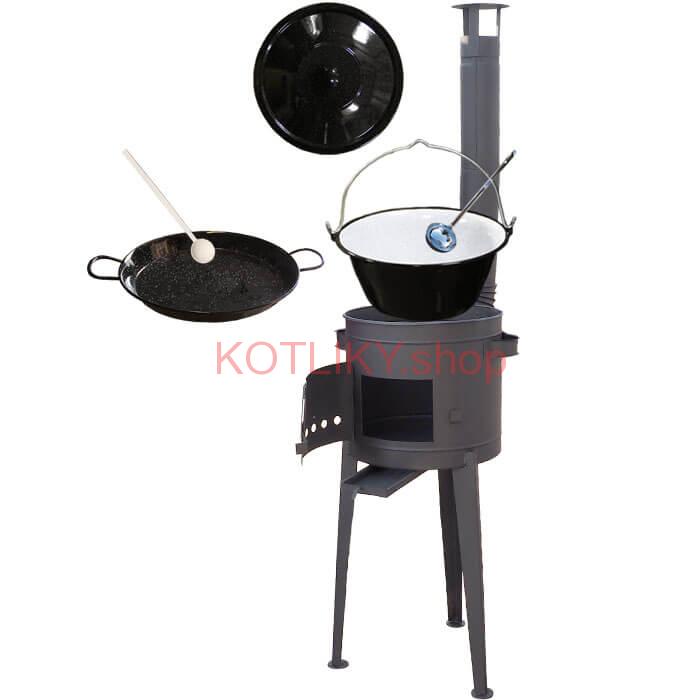 Smaltovaný kotlík 20 L (1,2 mm) + Paella smaltovaná panvica 46 cm + žiaruvzdorná vysoká kotlina 42 PLUS 600