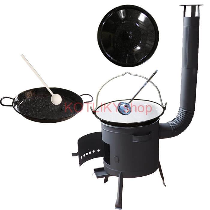Smaltovaný kotlík 20 L + Paella smaltovaná panvica 46 cm + žiaruvzdorná nízka kotlina 42 PLUS 600