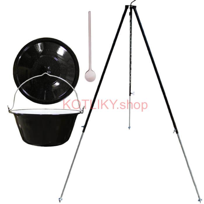 Smaltovaný kotlík 50 L + pokrievka + teleskopická trojnožka 1,7 m