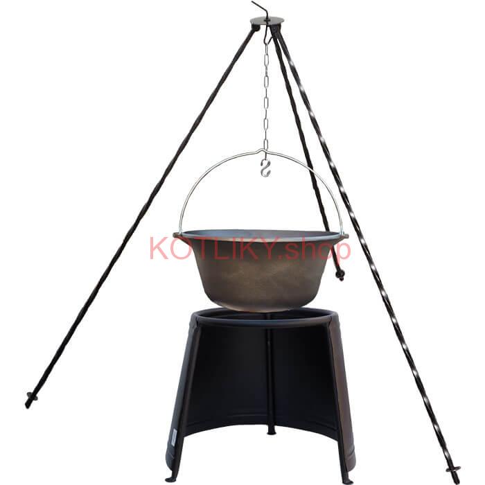 Liatinový kotlík 10,8 L + chránič plameňa 37 cm + trojnožka 1,2 m