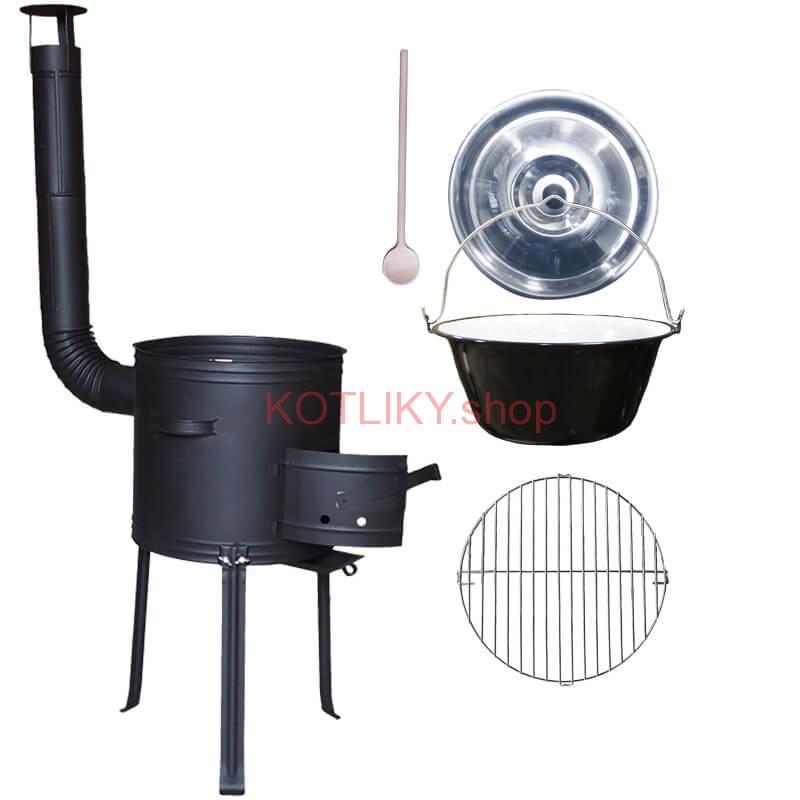 Smaltovaný kotlík 16 L + rošt na grilovanie 40 cm + kotlina s vysokými nožičkami 39cm žiaruvzdorná farba PLUS 700
