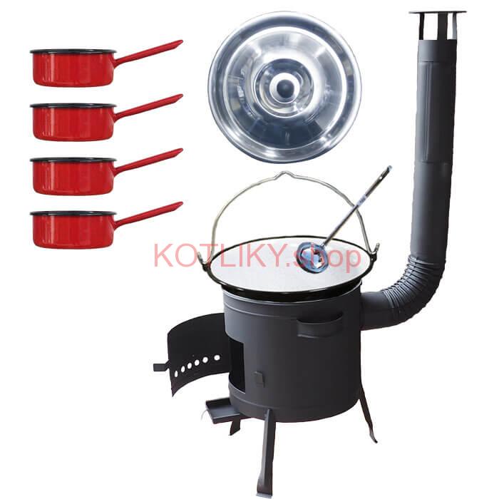 Smaltovaný kotlík 30 L + smaltované rajnice 4 ks + nízka žiaruvzdorná kotlina 45 cm PLUS 600