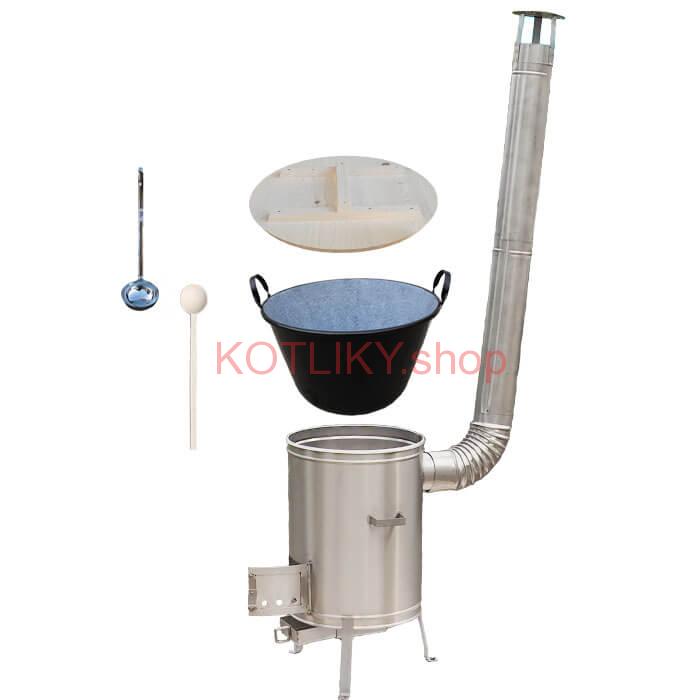 Zabíjačkový smaltovaný kotol 100 L + nerezová kotlina 60 cm + vareška a naberačka