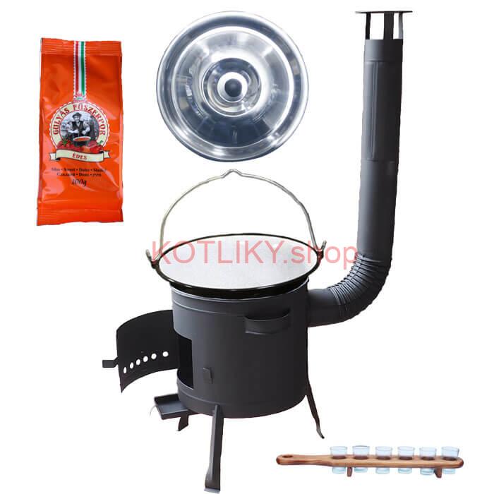 Smaltovaný kotlík 20 L (1,2 mm) + korenie + štamperlíky + nízka žiaruvzdorná kotlina (0,8 mm) 42 PLUS 600