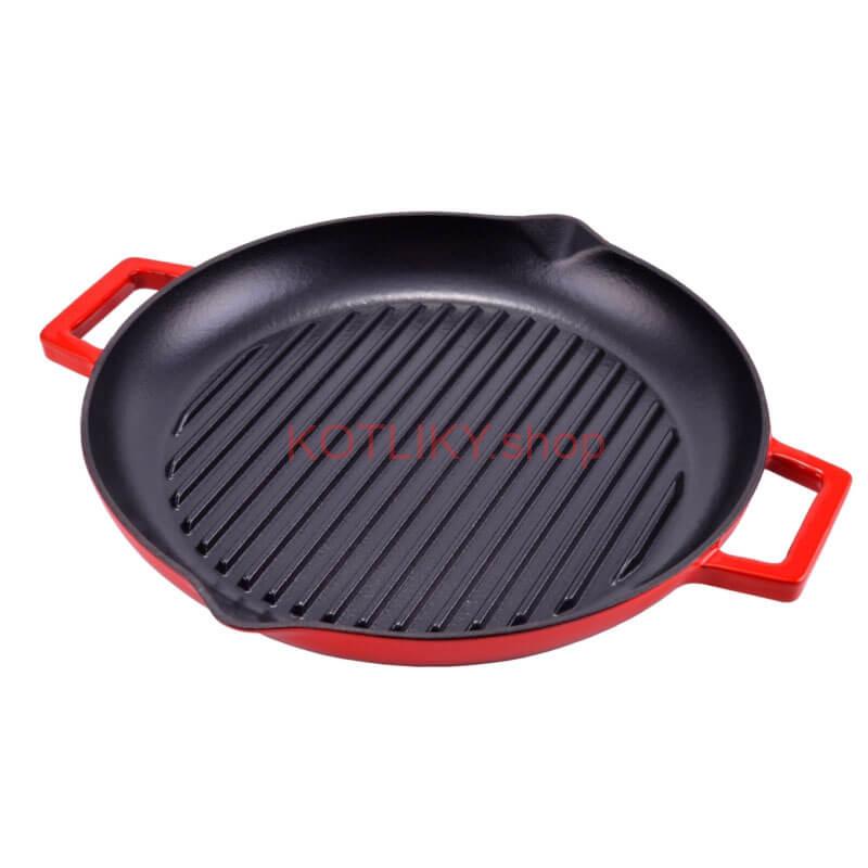 Liatinová posmaltovaná panvica na grilovanie 31 cm s výlevkami BBQ